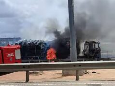 Un camion chargé d’allumettes s’embrase sous l’échangeur de Godomey